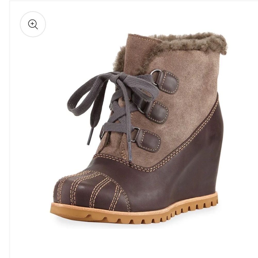 Ugg Alasdair Brown Suede and Sheepskin Wedge Ankle Boots
